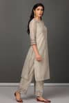 NUHH_Beige Kurta And Pant Chanderi Embroidery Round Handwoven & Set  _Online_at_Aza_Fashions