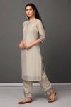 Buy_NUHH_Beige Kurta And Pant Chanderi Embroidery Round Handwoven & Set  _Online_at_Aza_Fashions