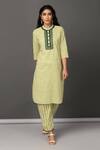 Buy_NUHH_Green 100% Cotton Mandarin Collar Printed Kurta And Pant Set _at_Aza_Fashions