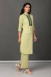 NUHH_Green 100% Cotton Mandarin Collar Printed Kurta And Pant Set _Online_at_Aza_Fashions