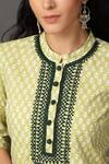 Shop_NUHH_Green 100% Cotton Mandarin Collar Printed Kurta And Pant Set _Online_at_Aza_Fashions