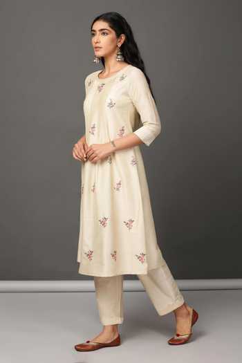 Buy_NUHH_White Pst Silk Round Embroidered Kurta And Pant Set _Online_at_Aza_Fashions