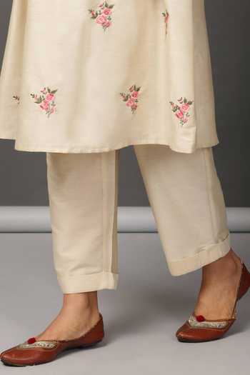 NUHH_White Pst Silk Round Embroidered Kurta And Pant Set _at_Aza_Fashions