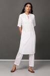 Buy_NUHH_White 100% Cotton Mandarin Collar Schiffli Kurta Set _at_Aza_Fashions