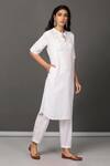 NUHH_White 100% Cotton Mandarin Collar Schiffli Kurta Set _Online_at_Aza_Fashions