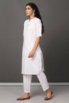 Buy_NUHH_White 100% Cotton Mandarin Collar Schiffli Kurta Set _Online_at_Aza_Fashions