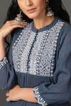 Buy Nuhh Blue Cotton Crinkle Crepe Mandarin Collar Embroidered Kurta And Pant Set Online at Aza Fashions Buy_Nuhh_Blue Cotton Crinkle Crepe Mandarin Collar Embroidered Kurta And Pant Set _Online_at_Aza_Fashions