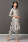 NUHH_Grey 100% Cotton Embroidery V Neck Floral Print Kurta And Pant Set  _Online_at_Aza_Fashions