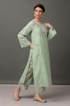 NUHH_Green Kurta And Slip 100 Cotton Pant 100% Viscose Round Embroidered & Set _Online_at_Aza_Fashions