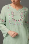 NUHH_Green Kurta And Slip 100 Cotton Pant 100% Viscose Round Embroidered & Set _at_Aza_Fashions