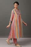 Nuhh_Multi Color Polyester Striped Kurta And Pant Set_Online_at_Aza_Fashions