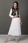 Buy_NUHH_White Kurta Cotton Lurex Embroidery Open Jacket And Striped Pant Set  _at_Aza_Fashions