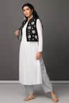 Buy_NUHH_White Kurta Cotton Lurex Embroidery Open Jacket And Striped Pant Set  _Online_at_Aza_Fashions