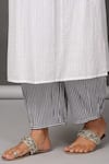 NUHH_White Kurta Cotton Lurex Embroidery Open Jacket And Striped Pant Set  _at_Aza_Fashions