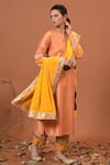 NUHH_Orange Art Silk And Velvet Notched Embellished Kurta Set _Online_at_Aza_Fashions