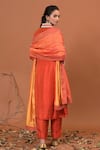 Shop_NUHH_Orange Semi Silk And Cotton Voile Embroidery V Embellished Kurta Set  _at_Aza_Fashions