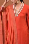 Shop_NUHH_Orange Semi Silk And Cotton Voile Embroidery V Embellished Kurta Set  _Online_at_Aza_Fashions