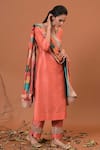 NUHH_Peach Art Silk And Satin Embroidery Notched Kurta Set  _Online_at_Aza_Fashions