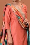 Shop_NUHH_Peach Art Silk And Satin Embroidery Notched Kurta Set  _Online_at_Aza_Fashions