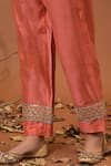 NUHH_Peach Art Silk And Satin Embroidery Notched Kurta Set  _at_Aza_Fashions