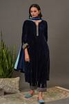Buy_NUHH_Blue Velvet And Chiffon Notched Embroidered Kurta Set _at_Aza_Fashions
