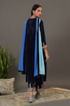 Shop_NUHH_Blue Velvet And Chiffon Notched Embroidered Kurta Set _at_Aza_Fashions