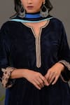 Shop_NUHH_Blue Velvet And Chiffon Notched Embroidered Kurta Set _Online_at_Aza_Fashions