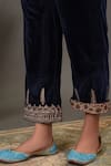 NUHH_Blue Velvet And Chiffon Notched Embroidered Kurta Set _at_Aza_Fashions