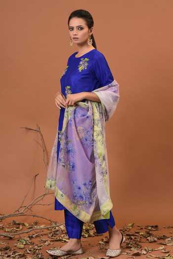 Buy_NUHH_Blue Silk And Organza Round Embroidered Kurta Set _Online_at_Aza_Fashions