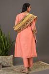Shop_NUHH_Peach Chanderi Notched Kurta Set _at_Aza_Fashions