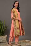 NUHH_Peach Chanderi Notched Kurta Set _Online_at_Aza_Fashions