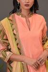 Shop_NUHH_Peach Chanderi Notched Kurta Set _Online_at_Aza_Fashions