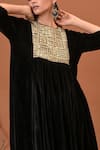 Shop_NUHH_Black Velvet Embellished Round Kurta And Pant Set  _Online_at_Aza_Fashions