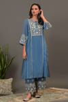 Buy_NUHH_Blue Georgette, Chanderi And Cotton Voile Round Embroidered Kurta & Pant Set _at_Aza_Fashions
