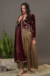 Buy_NUHH_Maroon Velvet And Metallic Jersey Embroidery V Neck Lehenga Set _at_Aza_Fashions