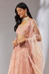 Neha Khullar_Peach Banarasi Organza Embroidery Mirror Scoop Waistband Bridal Lehenga Set _Online_at_Aza_Fashions