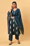 Buy_NUHH_Green Chanderi And Cotton V Neck Kurta Set _at_Aza_Fashions