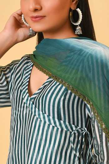 NUHH_White Chanderi, Georgette And Cotton V Neck Anarkali Set _at_Aza_Fashions