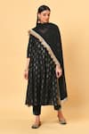 Buy_NUHH_Black Chanderi And Chiffon Round Anarkali Set _at_Aza_Fashions