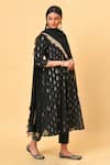 NUHH_Black Chanderi And Chiffon Round Anarkali Set _Online_at_Aza_Fashions