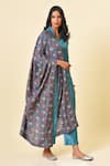 NUHH_Blue Art And Crepe V Neck Embroidered Kurta Set _Online_at_Aza_Fashions