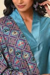 NUHH_Blue Art And Crepe V Neck Embroidered Kurta Set _at_Aza_Fashions