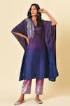 Buy_NUHH_Purple Chanderi And Art Silk V Neck Kurta Set _at_Aza_Fashions