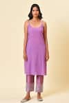 Buy_NUHH_Purple Chanderi And Art Silk V Neck Kurta Set _Online_at_Aza_Fashions