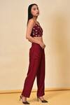 NUHH_Maroon Floral Embroidered Crop Top_Online_at_Aza_Fashions