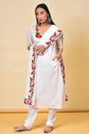 Buy_NUHH_White Inner Cotton, Viscose Modal Floral V Neck Puff Sleeve Kurta Set_at_Aza_Fashions