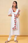 NUHH_White Inner Cotton, Viscose Modal Floral V Neck Puff Sleeve Kurta Set_Online_at_Aza_Fashions