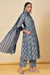 Nuhh_Blue Cotton Geometric Mandarin Collar Printed Anarkali Set _Online_at_Aza_Fashions