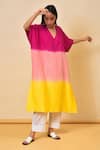 Buy_NUHH_Multi Color Cotton V Neck Colorblock Kaftan Kurta _at_Aza_Fashions