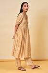 NUHH_Beige Muslin Printed Striped V Neck Floral Anarkali And Pant Set  _Online_at_Aza_Fashions